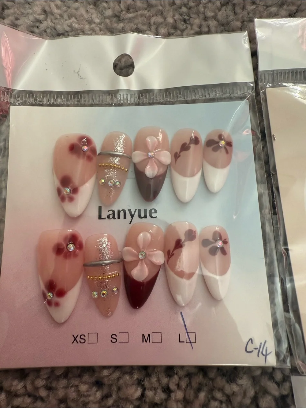 Pink Floral Press-On Nail Set SIZE L - Assorted Styles